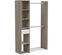 SUBZONAL-Dressing Ouvert Modulable en Bois avec Double Penderie, Colonne De Rangement et Rangement pour Chaussures ¿ Coloris Chêne Kronberg et Blanc Mat - 118 x 183 x 40 cm