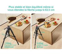 SUBZONAL-Elitehood Stable Trépied Smartphone pour Filmer Vidéo, 63cm Bras Télescopique Horizontal Long, 180cm Haute Trepied iPhone avec Support de Téléphone Pivotant à 360°pour Démo de Cuisine de Ske