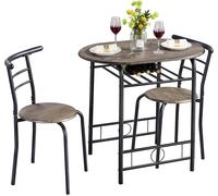 SUBZONAL-Ensemble de Table à Manger avec 2 Chaises, Ensemble de Meubles 3 pièces de Cuisine avec Porte-Bouteilles, pour Petit Espace, Jardin, Studio Grain de Bois Gris Foncé et Noir