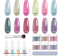 Subzonal-Eodci 6 Couleurs Poudre À Ongles, 15pcs Kit De Dip Powder Kit Complet Avec Dipping Powder French Nails Kit Trempage De Couleurs Changeantes Kits, Liquide Base Top Coat, Activateur, Brush Sav