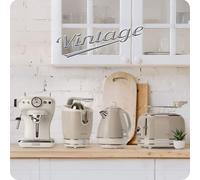 SUBZONAL-Espresso Vintage 1389, Machine à Café Expresso Pour Poudre Ou Dosette Ese, 1 Et 2 Tasses, Buse Cappuccino, Support de Tasse en Acier Inoxydable, 15 Bars, 850W, Beige