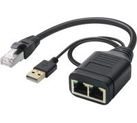 SUBZONAL-Ethernet Splitter 1 to 2 Haut débit 1000Mbps, Adaptateur RJ45 1 Male vers 2 Femelle avec câble USB2.0 d'alimentation de 40 cm pour Cat7/Cat6/Cat5 - Permet Une Connexion Internet simultanée