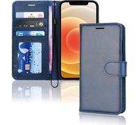 SUBZONAL-Etui iPhone iPhone 12, iPhone 12 Pro Portefeuille - Housse en Cuir avec Rabat de Protection, Fentes pour Cartes, Béquille et Dragonne, Cuir PU Bleu Compatible avec iPhone 12/12 Pro 6.1