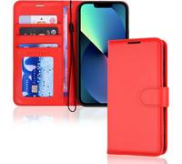 SUBZONAL-Etui iPhone iPhone 13 Portefeuille - Housse en Cuir avec Rabat de Protection, Fentes pour Cartes, Béquille et Dragonne, Cuir PU Rouge Compatible avec iPhone 13 6.1