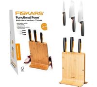 Subzonal-Fiskars Bloc De Couteaux En Bambou Avec 3 Couteaux, Functional Form, Comprenant Couteau D'office, Couteau De Chef Santoku Et Couteau De Chef, Plastique, Bambou, 1057553