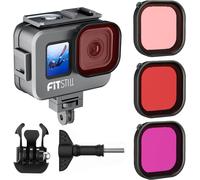 SUBZONAL-FitStill Boîtier étanche en alliage d'aluminium de 80 m pour Go Pro Hero 13 Hero 12 Hero 11 Hero 10 Hero 9 noir, avec 2 supports de sabot et tuba filtres magenta Hero13/12/11/10/9