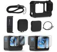 SUBZONAL-FitStill Kit d'accessoires en silicone pour Go Pro Hero12, Hero11, Hero 10, Hero 9, noir, couvercle d'objectif, film de protection d'écran et cordon pour Go Pro Hero 12/11/10/9, noir