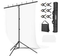 SUBZONAL-Fond Blanc avec Support, Fond en T 2 X 2 M avec Support, Toile De Fond Blanche 1,5 X 2 M Et 6 Pinces À Ressort pour Studio Photo, Vidéo