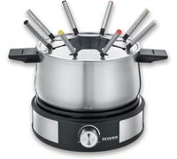 SUBZONAL-Fondue Crêpière 2 en 1, Inclus 8 fourchettes à fondue, spatule à crêpe et répartiteur de pâte, Inox/Noir, FO 2471