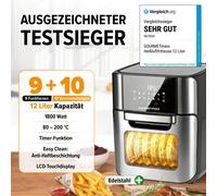 SUBZONAL-Friteuse à air chaud numérique 12 L, four XXL en inox Airfryer + minuterie, écran tactile, tournebroche Friture pauvre en graisse, économie d'énergie 10 Programmes y compris pizza