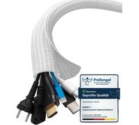 SUBZONAL-Gaine Cable Informatique 10m-13mm, Cache Câble Auto-Fermeture, Protection Cable Electrique, Range Cable, Gestion de Câble Rangement Tressée Fendue en Pet, pour TV/PC, Blanc