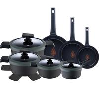 Subzonal-Gastro Reeco Lot De 11 Poêles À Frire 20, 24 Et 28 Cm, Casseroles 20, 24 Et 28 Cm Et Casserole De 16 Cm Avec Couvercle En Fonte D'aluminium Recyclé Heatdot Revêtement Antiadhésif