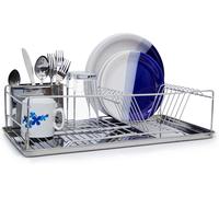 Subzonal-Gouttoir À Vaisselle En Acier Inoxydable Chromé Avec Bac De Récupération D'eau Et Porte Couverts 33 X 48 X 12 Cm Panier À Couverts Place Pour Assiette Tasse Bol Métal Brillant, Argenté