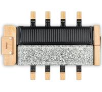 SUBZONAL-H.Koenig Appareil à Raclette 8 Personnes WOD360, fromage, Fondue, Pierre Granit et Bois Naturel, Socle Pivotant à 180°, Plaques Amovibles, Accessoires 8 Poêlons et 8 Spatules, 1400 W