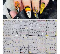 Subzonal-Halloween Nail Art Autoadhésif Autocollants, 12 Feuilles Halloween Autocollant Ongles Momie Tombale Fantôme Citrouille Araignée Halloween Stickers Ongles Pour Halloween Nail Décoration (B)