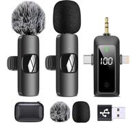 SUBZONAL-HMKCH Micro Cravate sans Fil pour iPhone, Téléphone Android, Appareil Photo, PC, Microphone à Revers sans Fil 4 en 1 avec indicateur de Niveau de Batterie pour Enregistrement vidéo, TikTok,