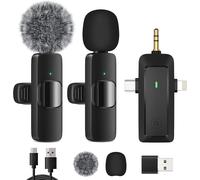 SUBZONAL-HMKCH Micro Cravate sans Fil pour iPhone/Téléphone Android/Caméra/Ordinateur Portable, Microphone Professionnel à Double Revers avec Prise USB-C/3,5 mm/USB pour Enregistrement vidéo, Vlog