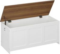 SUBZONAL-HOORBO Coffre de Rangement, Coffre avec charnière de sécurité, Banc de Rangement, Boîte à Jouets avec Couvercle Rabattable, Boite Polyvalente pour, Chambre, Salon, Blanc et Noyer EWH141CW01