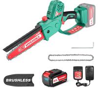 SUBZONAL-HYCHIKA Mini Tronconneuse A Batterie 18V, 20 cm Tronconneuse Electrique Sans Fil, Couvercle de Protection, Graissage Automatique Chaîne, pour la Coupe de Bois, l'élagage d'arbres et le Jardi