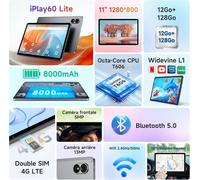 SUBZONAL-iPlay 60 Lite, Tablette Android 14, T606 Octa-Core, Tablette Tactile 11, HD 1280x800, 12(48) Go 128Go, 5MP13MP, Widevine L1, 8000mAh, WiFi/4G LTE/GPS
