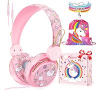 SUBZONAL-JYPS Casque Audio Enfant, Licorne/Dinosaures Casque Filaire pour Enfants avec Micro pour Filles/Garçon de 3 à 10 Ans, Musique Ecouteurs pour iPad/Tablet l'école-Cadeau Licorne pour Filles (R