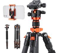 SUBZONAL-K&F Concept Trepied Carbone Monopode Appareil Photo 172cm, Trépied Professionel Compact D255C4 pour DSLR, Trepied Voyage Leger 5 Sections avec Rotule Metal Sac Transport Inclus Max:10kg(SA25