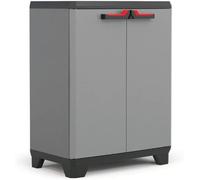 SUBZONAL-Keter Armoire Basse STILO - Armoire de Rangement Verrouillable - Étagère et Pieds Ajustables, Poignée Soft Touch - Cuisine, Garage, Atelier, Placard - 68 x 39 x 90 cm - Gris/Noir/Rouge