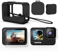 SUBZONAL-Kit d'accessoires pour GoPro Hero 9 Noir Housse de Protection en Silicone avec Bouchon en Caoutchouc + 6 protecteurs d'écran en Verre trempé avec Capuchon d'objectif pour GoPro Hero 9
