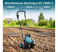 SUBZONAL-Könner & Söhnen KS 1500 T E Motobineuse électrique, Fraises en Acier 23 cm, Largeur de Travail 40 cm, Profondeur 23 cm, 1500 W, 230 V, Motoculteur pour Jardin, Plates-Bandes, terrains réside