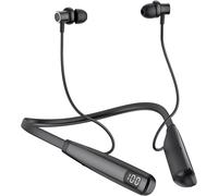 SUBZONAL-LAMA Écouteurs de sport Bluetooth 5.4 - 80 heures d'autonomie - Réduction du bruit - Sans fil - Avec affichage LED - Mode de jeu - Tour de cou pour la randonnée et la course - Noir