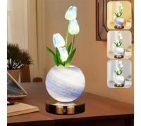 Subzonal-Lampe De Nuit En Forme De Tulipe À Intensité Variable, 3 Couleurs, Rechargeable, Sans Fil, Petite Lampe De Table Tulipe Pour Rendez-Vous, Fête, Décoration D'intérieur (Bleu)