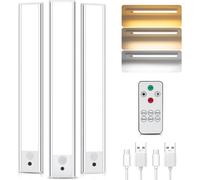 Subzonal-Lampe De Placard 3 Piece Lampe Détecteur De Mouvement Interieur 31cm, Télécommande, 3 Températures De Couleur Lampe Led Rechargeable Cuisine Réglette Luminosité Réglable Veilleuse Couloir Es