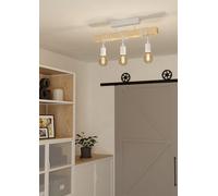 Subzonal-Lampe De Plafond Townshend, Plafonnier Vintage À 3 Flammes Au Design Industriel, Suspension Rétro En Acier Et En Bois, Couleur : Blanc, Marron, Douille : E27