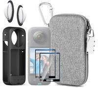 SUBZONAL-LEWOTE Kit d'accessoires 7 en 1 compatible avec Insta360 X3 étui d'appareil photo en silicone protection d'objectif film de protection d'écran sac de transport extérieur avec mousqueton à