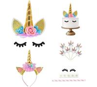 Subzonal-Licorne Décorations Gâteau Cake Topper, Licorne Klaxon Épingle À Cheveux Et Cils Set Licorne Décoration De Fête Pour L'anniversaire/Noce