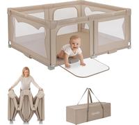 SUBZONAL-LIONELO Florence Parc pour enfants 150 x 180 x 75 cm Easy Fold, filet respirant, sûr, portable, facile à plier, 2 entrées avec fermeture éclair, sac de voyage (Beige)