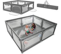 Subzonal-Lionelo Willow Xl Parc Bébé Pliable, 0-48 Mois, Grand Espace De 187 Cm X 207 Cm X 68 Cm, Barrière Parc Bébé En Maille Respirante, 2 Entrées Latérales Zippées (Gris) (Grey)