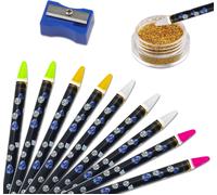 Subzonal-Lot De 11 Stylos Autocollants En Résine Pour Nail Art Avec Strass - Outil De Décoration Pour Ongles - Stylo À Strass Avec Taille-Crayon - Foret À Ongles - Cire Diam