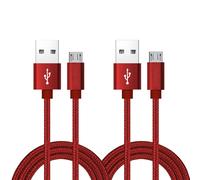 SUBZONAL-Lot de 2 câbles micro USB, 1,8 m, chargeur Android, en nylon tressé, haute vitesse, USB 2.0 A vers Micro B, câble de charge universel pour HTC, S6, Kindle, Android et plus (Rouge, 1,8M)
