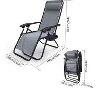 SUBZONAL-Lot de 2 Chaise Longue inclinable avec Support de Gobelet Amovible Chaise de Jardin Pliable en Textilène Chaise Longue avec Rembourrage de Tête Amovible Charge Max 120KG Fauteuil Relax Gris