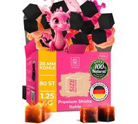 SUBZONAL-Lot de 80 cubes de charbon pour narguilé - 1,25 kg - 26 mm - 100 % bio - Sans additifs chimiques - Pour narguilé et barbecue - Avec barbecue au charbon et accessoires de chicha tels que HMD