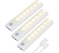 Subzonal-Lumière De Placard,3pcs Lampe De Placard,Lampes 7 Led,Sans Fil, Rechargeable Par Usb, Aimanté, Détecteur De Mouvement, Baladeuse De Secours, Veilleuse Enfant