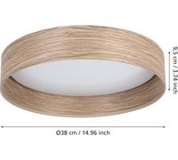 SUBZONAL-Luminaire plafonnier Luppineria, panneau LED rond, lampe de plafond encadrée en bois plaqué chêne, métal et plastique blanc, blanc chaud
