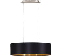 SUBZONAL-Lustre MASERLO, suspension en textile à 2 flammes, lampe pendante ovale en acier et tissu, couleur : nickel mat, Noir, or, douille : E27, L : 78 cm