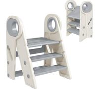 SUBZONAL-Marche Pied pour Enfant 3 marches, marchepied de Cuisine pour Enfant, Pliable, Hauteur Ajustable, avec poignées, Surface antidérapante, pour Salle de Bain, Cuisine, Gris