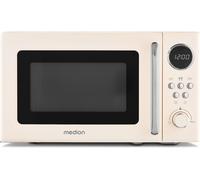 SUBZONAL-MEDION Micro-ondes rétro (20 litres, env. 800 watts, 5 niveaux de micro-ondes, 8 programmes automatiques, affichage numérique, fonction décongélation, compact, MD15000) beige