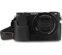 SUBZONAL-MegaGear MG1641 Ever Ready Demi Étui en Cuir Véritable avec Bandoulière Compatible avec Sony Alpha A6100, A6400 - Noir