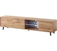 SUBZONAL-Meuble TV Debout sur Pieds Trois Niches Fermées Une Niche Ouverte Élément en Verre Lumières LED Blanches 175 cm Chêne Wotan Galhad