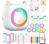 SUBZONAL-Mini Imprimante Thermique, Imprimante Photo Portable avec 14 Rouleaux de Papier, Imprimante Intelligente Bluetooth pour iOS&Android,Imprimantes de Poche Portable pour D'étiquettes,Images,Bla