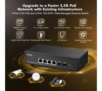 SUBZONAL-MokerLink Commutateur géré POE 4 Ports 2.5G avec 2 Ports 10G SFP+, IEEE8023af/at PoE 78W, Mini Taille métal sans Ventilateur, Commutateur réseau Facile à gérer par Internet